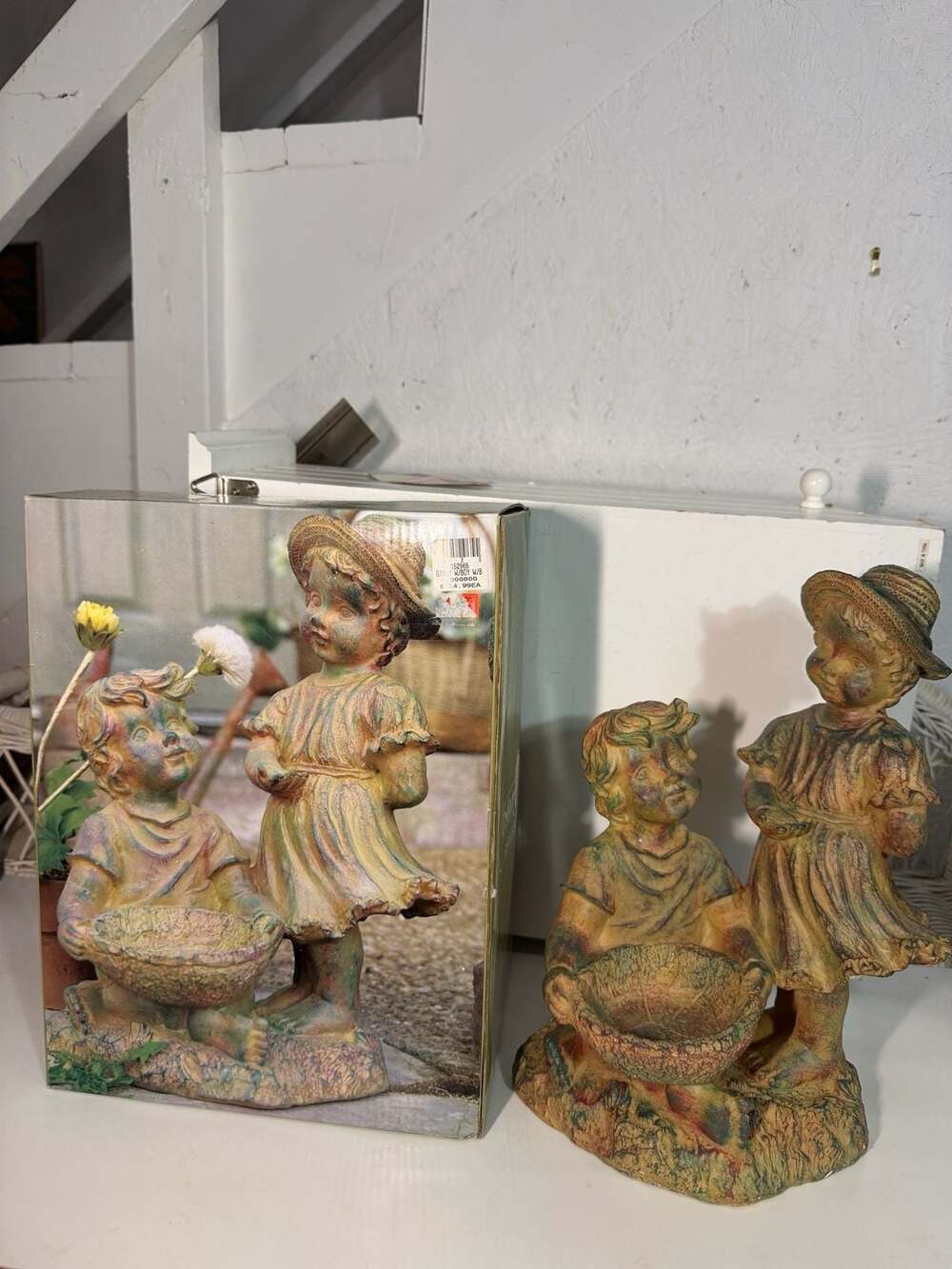 Cedar Creek Collection Girl with Boy Basket Garden Statue